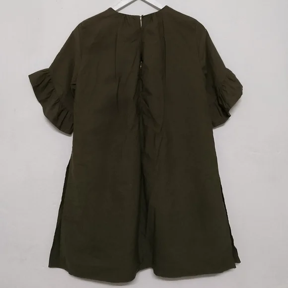 Zara Olive Green Romper Ruffle Sleeve Dress M - Picture 7 of 11